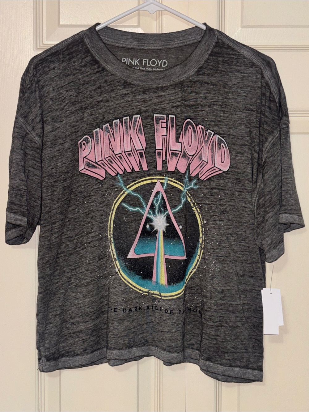 Pink Floyd Short Sleeve Graphic Tee - Gray with Pink & Teal Print